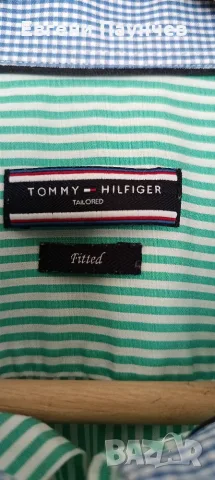 Tommy Hilfiger размер М мъжка риза Slim fit зелени райета , снимка 3 - Ризи - 55414130