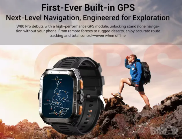 Blackview W80 PRO Смарт Часовник GPS Фенер СърдеченРитъм КръвнаСатурация Сън Крачкомер Фитнес Тракер, снимка 2 - Смарт часовници - 55527496