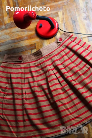 Красива разкроена раирана пола в горчица и червено, снимка 2 - Поли - 54127342