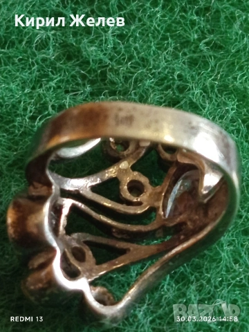 Артистичен сребърен пръстен инкрустиран с РОЗОВ КВАРЦ и кристали стил и елегантност 24937, снимка 6 - Пръстени - 54027162