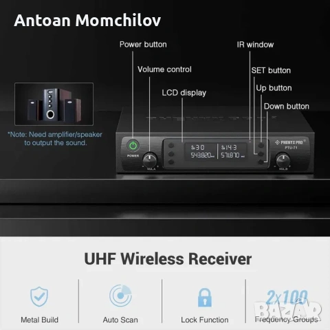 Безжични микрофони Phenyx Pro PTU-71-2H UHF, снимка 3 - Микрофони - 54805385