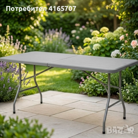 Сгъваема кетъринг маса 180x70 см - Куфар за лесно пренасяне, до 100 кг, сива, снимка 3 - Градински мебели, декорация  - 54782614
