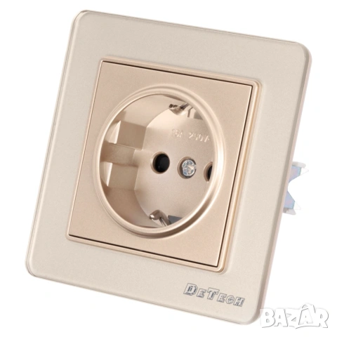 Единичен електрически контакт DeTech DE-6008-42, Шуко, 16A, 250V, IP20, за вграждане, златист