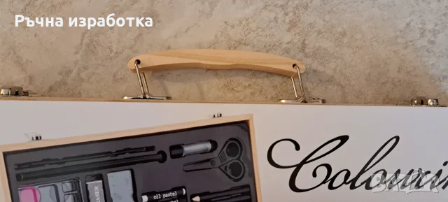 НОВО дървен куфар комплект 86 части с моливи фулмастри пастели ученически оцветяване рисуване, снимка 5 - Рисуване и оцветяване - 55602662