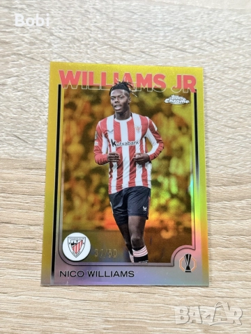 Topps Nico Williams (Athletic Club Bilbao). Gold Refractor /50 (37/50)
, снимка 3 - Колекции - 55319075