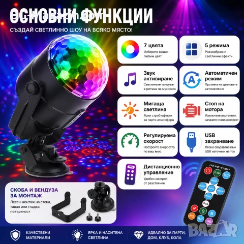 LED диско лампа топка крушка проектор осветление прожектор за домашно парти детско купони събирания, снимка 2 - Лед осветление - 51049409