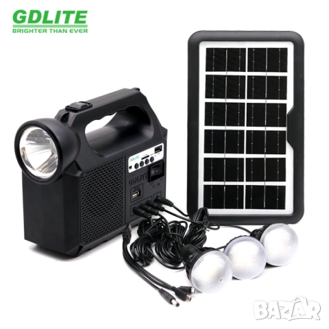Комплект соларен фенер GD Lite GD-8017, 3 крушки, Преносим соларен панел
