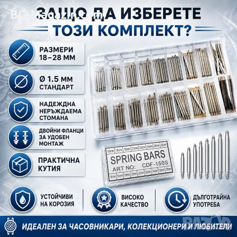 Комплект патенти и щифтове за каишки на часовници 18mm-28mm от неръждаема стомана, снимка 4 - Други инструменти - 54027378