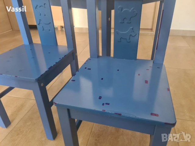 комплект детска масичка и 2 столчета сини IKEA Kritter, снимка 4 - Мебели за детската стая - 54319800