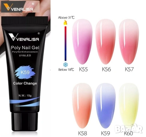 Venalisa PolyGel 15ml полигел термо , брокат , конфети , холограм, снимка 7 - Продукти за маникюр - 33986430