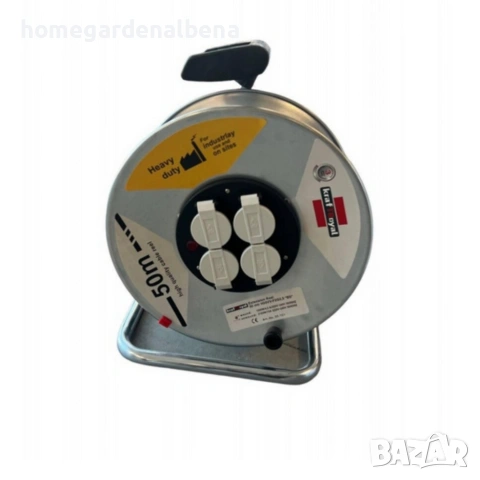 Електрически удължител с макара KraftRoyal 50 м, 4 гнезда, 2x2.5 мм², метален корпус, снимка 7 - Други инструменти - 54142785