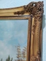 Пейзаж с маслени бои върху платно, показващ горска сцена с пътека в златна барокова рамка, снимка 4