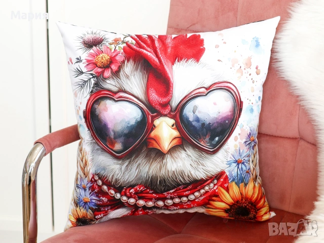 Възглавница с уникален принт на кокошка, снимка 7 - Възглавници - 54249670