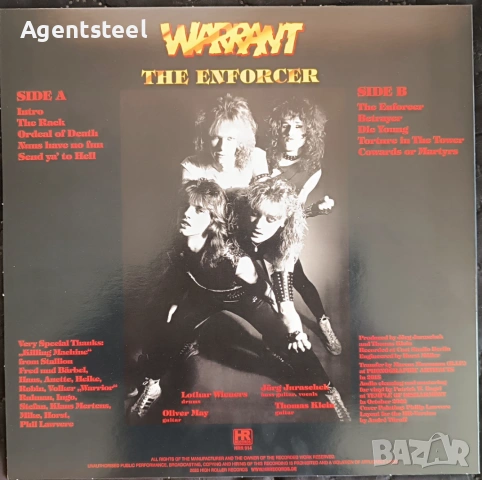 Грамофонна плоча WARRANT - THE ENFORCER, снимка 2 - Грамофонни плочи - 54780617
