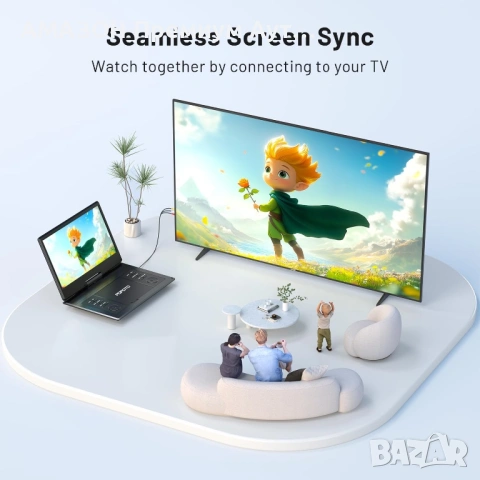POFOTO 15.7" преносим DVD плейър/14.1" HD въртящ се екран/4000mAh батерия/2 колони/USB/SD/TV,черен, снимка 4 - Плейъри, домашно кино, прожектори - 54594911