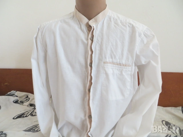 Мъжки ризи с дълъг ръкав и права яка от лен и памук, снимка 5 - Ризи - 41312639