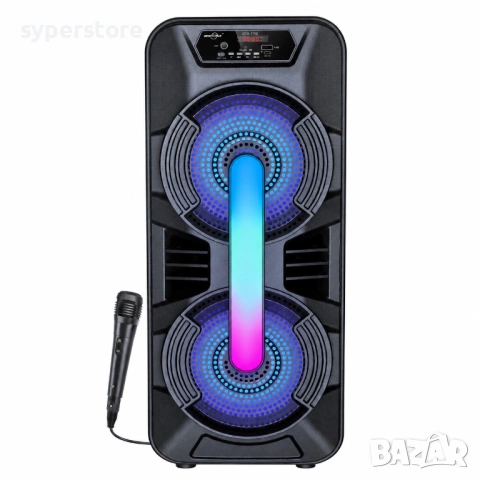 Безжична Bluetooth парти колона 2x8 инча акумулаторна с микрофон FM RGB SP01427