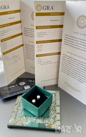 Сребърни обеци с Moissanite – 2.0ct общо, с GRA сертификат, снимка 3 - Обеци - 54343297