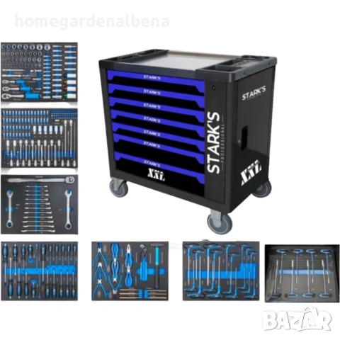 Професионална количка с инструменти 258 части, 7 чекмеджета, за автосервиз и работилница