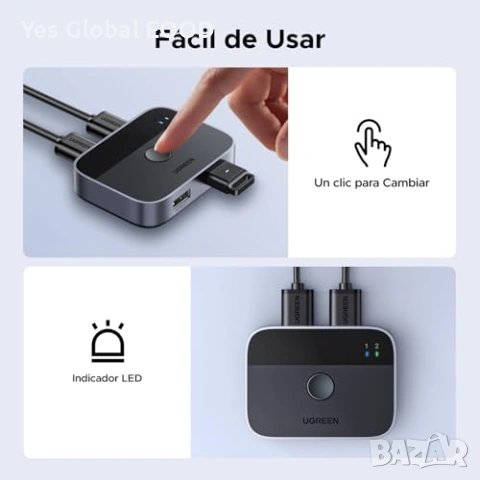 UGREEN USB 3.0 KVM Switch 2x2 5Gbps с 2 USB кабела, снимка 5 - Други - 55102569