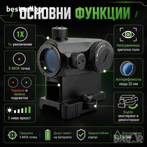 Оптически мерник бързомерец бързо закпрекване за пикантини уивър база, снимка 2 - Оборудване и аксесоари за оръжия - 36506463