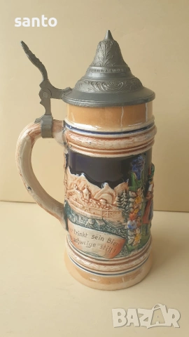 Винтидж немска халба за бира с калаен капак (Beer Stein), снимка 4 - Други ценни предмети - 54661245