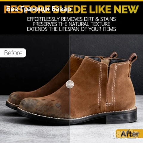 Нов Почистващ комплект за велур обувки чанти и набук 200 мл с четка, снимка 3 - Други стоки за дома - 53962941