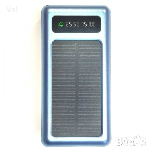 Външна батерия със соларен панел Power bank UKC 8412 10 000 Mah кабел за зареждане 4в1 Син, снимка 5 - Външни батерии - 54785679