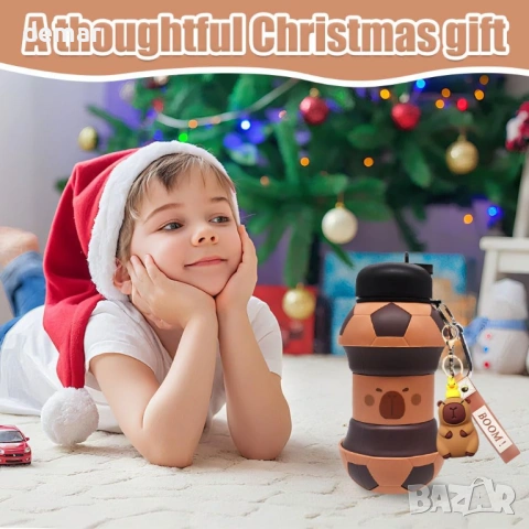 Бутилка за пиене за деца, силиконова бутилка за вода с карабинер, ключодържател, 550 мл, снимка 5 - Други стоки за дома - 53983415