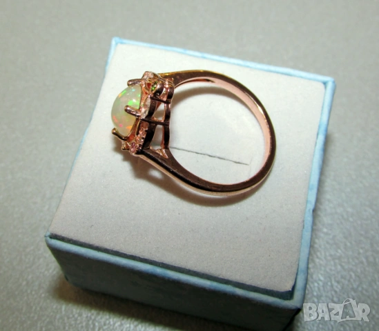 925 сребърен пръстен с розово злато и много красив цветен етиопски опал, снимка 3 - Пръстени - 54203915