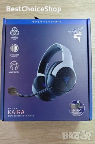 Razer Kaira - Двойни безжични PlayStation 5 слушалки TriForce Titanium 50 мм драйвери, снимка 5 - Слушалки за компютър - 55166773