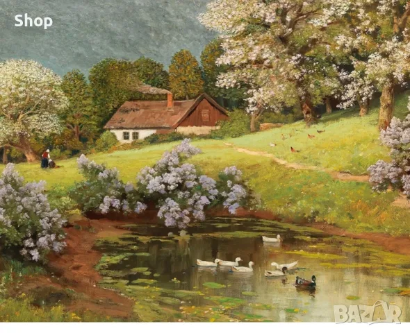 Картина на пейзаж с антична дървена рамка , снимка 3 - Картини - 55533876