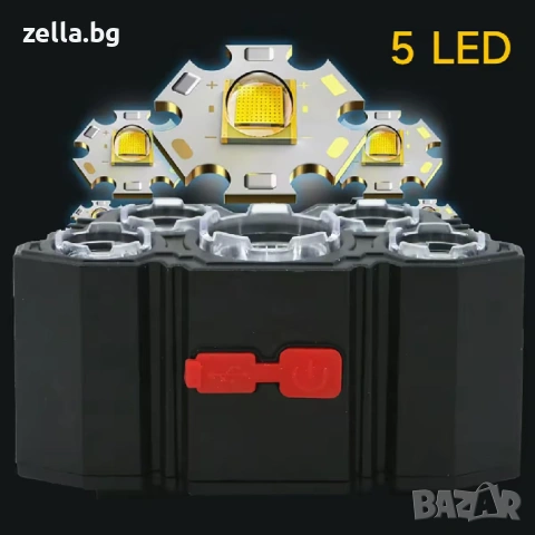 Челен челник с 5 LED диода, акумулаторна батерия 18650 и USB зареждане – идеален за риболов 10264, снимка 16 - Друга електроника - 54662069