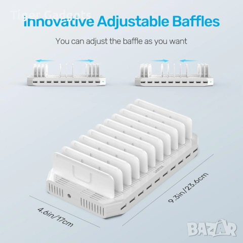 Unitek 60W USB зарядна станция 10 порта за телефони таблети SmartIC, снимка 5 - Друга електроника - 54156582