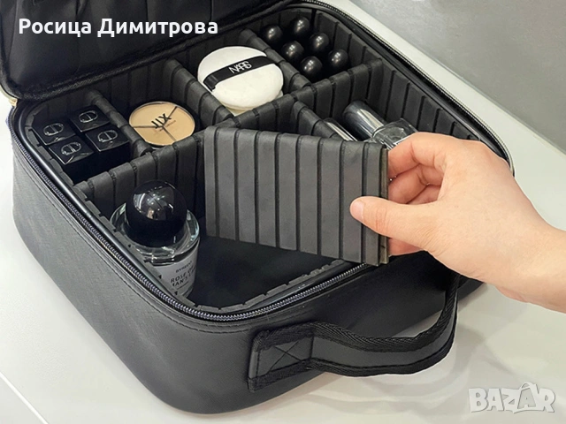 Куфар, чанта за грим и козметика с огледало и LED осветление - черен или розов цвят, снимка 6 - Чанти - 54290602
