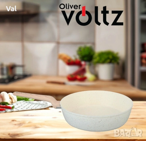 Тиган Voltz Nice 24x6.3см., 28x6.8см., 26*7.0 см Дълбок, Кован алуминий, Мраморно покр., Индукция, снимка 4 - Съдове за готвене - 55002008