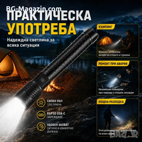 Мощен акумулаторен лазерен LED фенер прожектор Power Bank за лов риболов къмпинг туризъм аварии, снимка 7 - Къмпинг осветление - 51017203