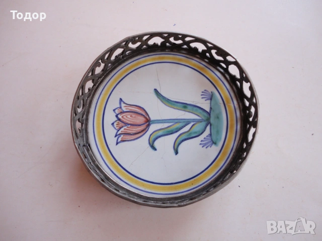 Холандски порцеланов съд купа с калай Workum K, снимка 2 - Антикварни и старинни предмети - 54095558