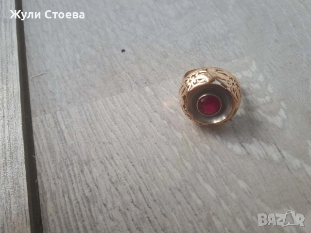 Български златен пръстен с рубин, снимка 6 - Пръстени - 53975839
