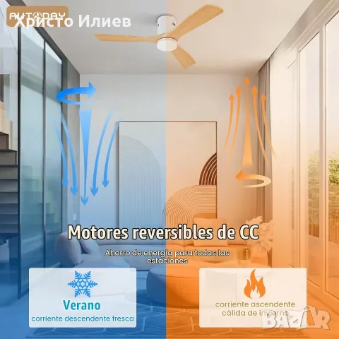 LED Таванен вентилатор с лампа 24W и дистанционно 132cm, снимка 8 - Лампи за таван - 55441780