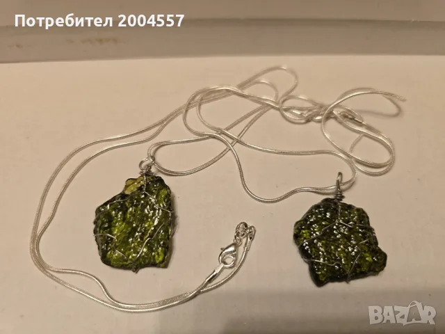 Нежни колиета от Зелен обсидиан с артистична оплетка и верижка