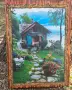 Ръчно изработена дървена картина / пано с приказно къщичка и градина (декупаж), снимка 1