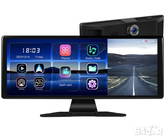 11.3” Мултимедия 4K DVR Видеорегистратор CarPlay Android Auto монитор, Дисплей WiFi Bluetooth Камера