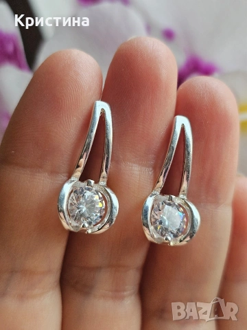 Нови сребърни обеци с циркони, снимка 2 - Обеци - 54234922