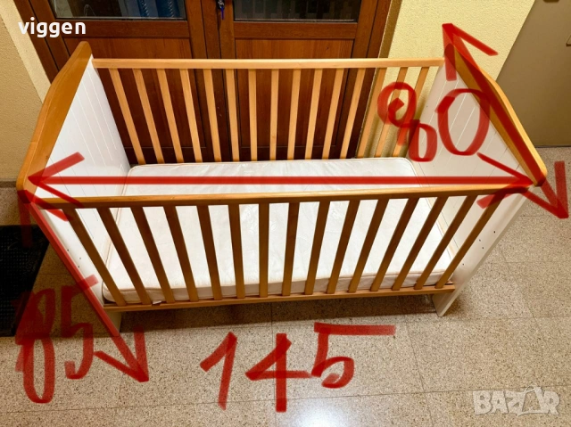 Детска дървена кошара (легло) 145/80/85 Производство Германия + матрак + комплект одеяла + бонус, снимка 5 - Кошарки - 54295940