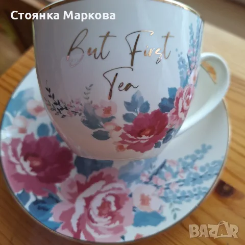 Колекционерски сет за чай - костен порцелан - Англия-"Midnight Bloom'', снимка 2 - Чаши - 55607042