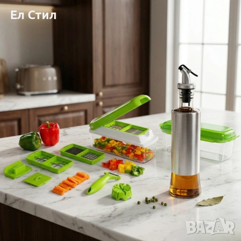Кухненско Ренде с контейнер  от 13 части+Подарък Бутилка за зехтин, олио, оцет, 300ML, снимка 2 - Аксесоари за кухня - 53643760