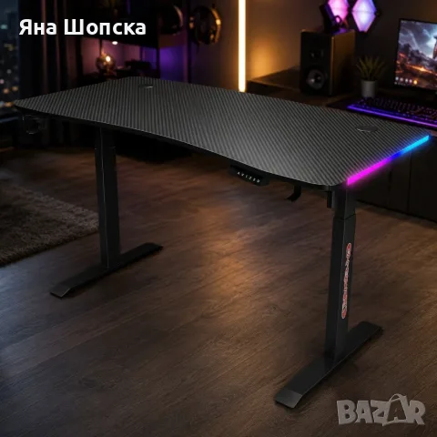 Гейминг бюро - LED RGB, Регулируема височина, 140см, снимка 2 - Геймърски - 55498455