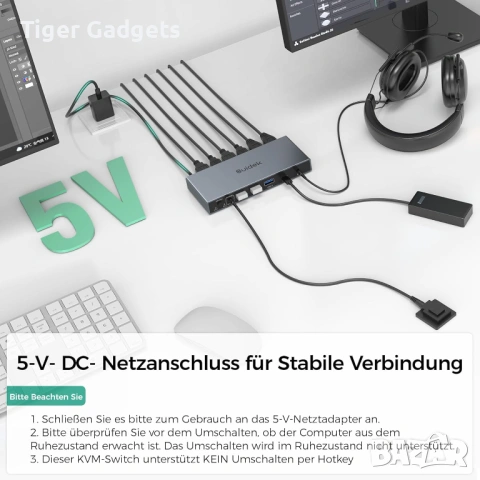 SUIDEK DisplayPort KVM Switch 2 Monitors 2 Computers – DP към HDMI KVM суич 4K@60Hz с 4 USB порта, снимка 5 - Друга електроника - 54517395