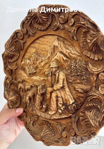 Ретро стенна чиния, дърворезба, снимка 2 - Други - 55153988